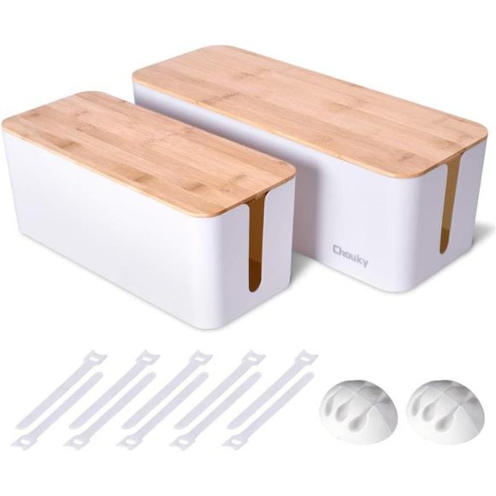 2 Pack Large Cable Management Box – Wooden Style Cord Organizer and Cover